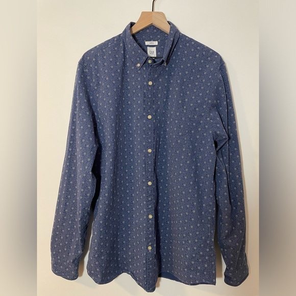 GAP Other - GAP Lived-In True Wash Poplin Button Down Slim Fit Stretch LS Shirt Size XL Blue